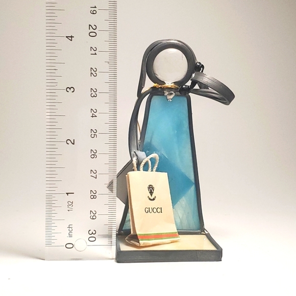 GUCCI Themed Stained Glass Figurine Angel Holding a Gucci Shopping Bag Decor NWT - Picture 8 of 9